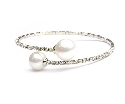 Clear Swarovski Elements Faux Pearl Tips Flex Cuff Bracelet In Silver-Tone 